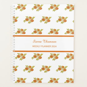 Watercolour Apricot Roses Pattern Weekly Planner