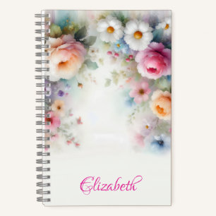 Watercolour Aquarell Flowers Art Painting Template Notebook