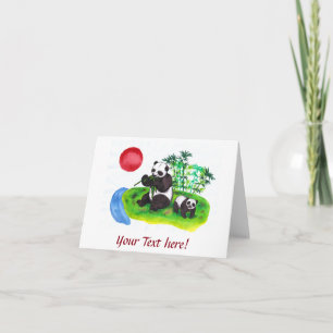 Watercolour art Chinese Panda mother and her cub Card