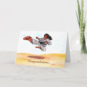 watercolour art great flying karate master kick card