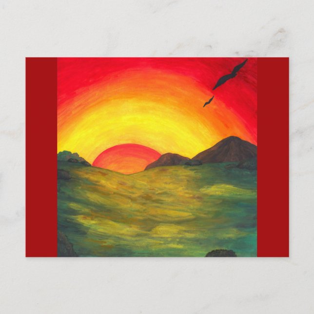 watercolour art magical sunrise nature landscape holiday postcard (Front)