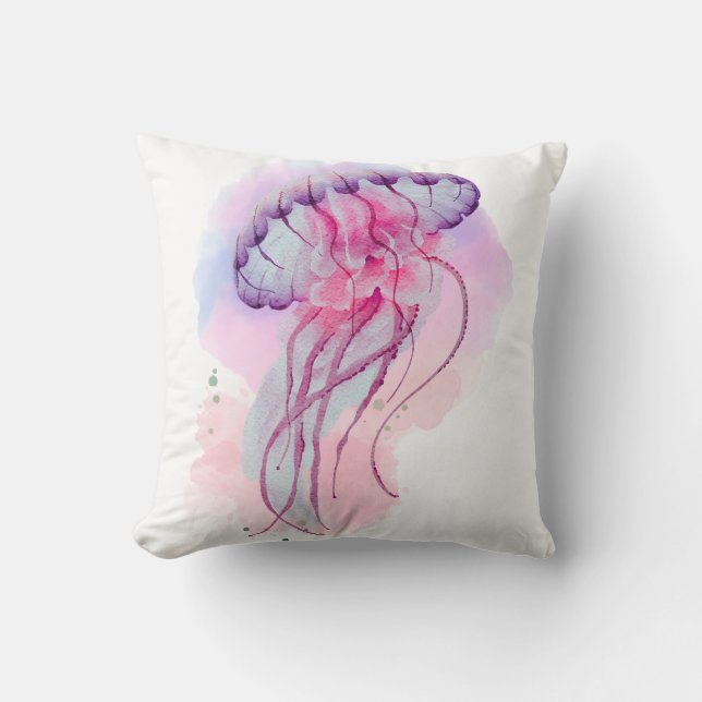 Watercolour artwork of Jellyfish Cushion (Front)