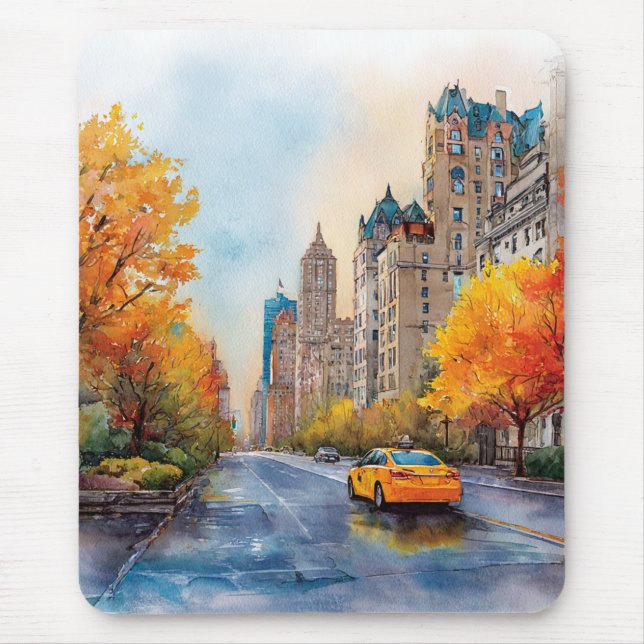 Watercolour Autumn in New York Mouse Pad (Front)