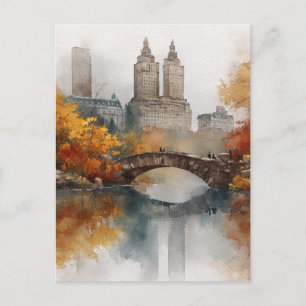 Watercolour Autumn in New York Postcard