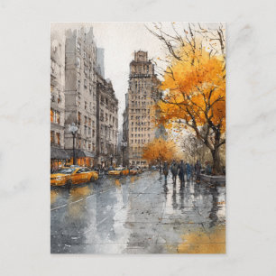 Watercolour Autumn in New York Postcard