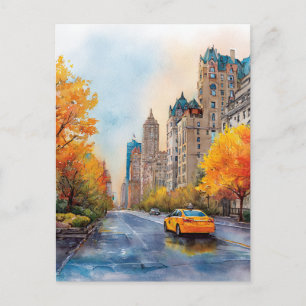 Watercolour Autumn in New York Postcard