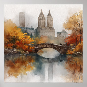 Watercolour Autumn in New York Poster