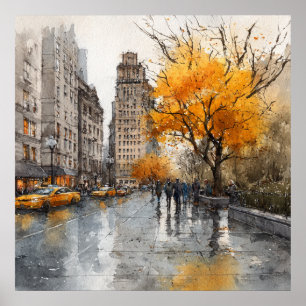 Watercolour Autumn in New York Poster
