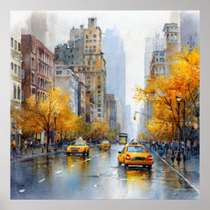 Watercolour Autumn in New York Poster