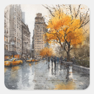 Watercolour Autumn in New York Square Sticker