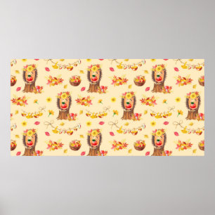 Watercolour Autumn seamless pattern. Cute watercol Poster