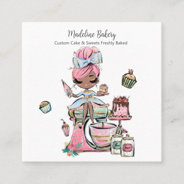 Watercolour Bakery Mixer Pastry Sweets Cakes  Square Business Card (Front)