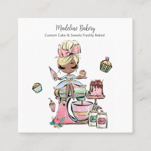 Watercolour Bakery Mixer Pastry Sweets Cakes  Square Business Card (Front)