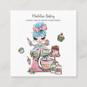 Watercolour Bakery Mixer Pastry Sweets Cakes Square Business Card