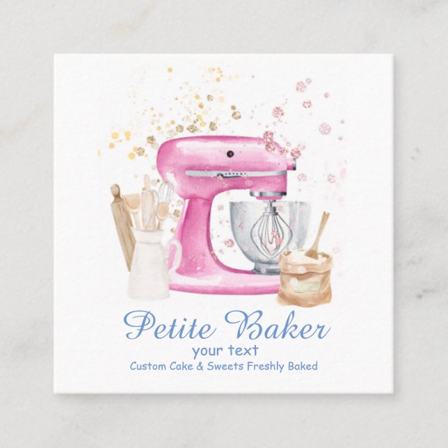 Watercolour Bakery Mixer Pastry Sweets Cakes Square Business Card (Front)