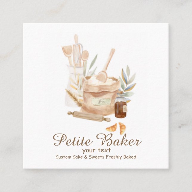 Watercolour Bakery Mixer Pastry Sweets Square Business Card (Front)