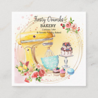 Watercolour Bakery Pastry Sweets Cupcakes Squar Square Business Card