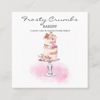 Watercolour Bakery Pastry Sweets Cupcakes Squar Square Business Card