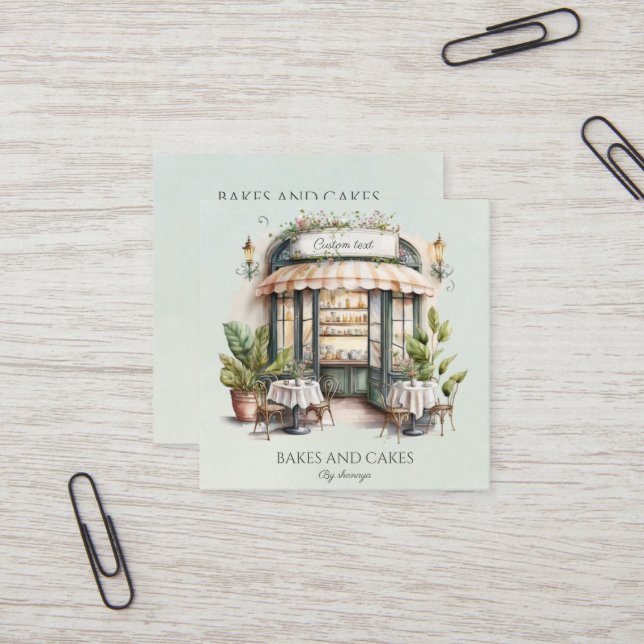 Watercolour, Bakery qr code Square Business Card (Front/Back In Situ)