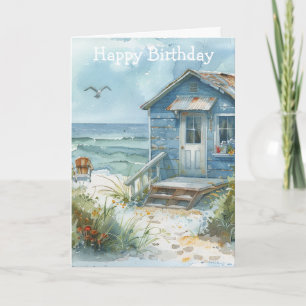 Watercolour Beach Cottage Card