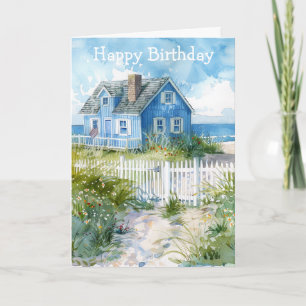 Watercolour Beach Cottage Card