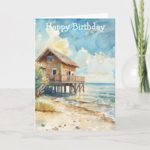 Watercolour Beach Cottage Card