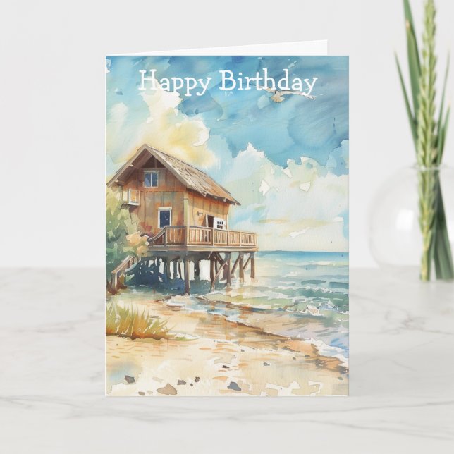 Watercolour Beach Cottage Card (Front)