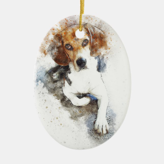 Watercolour Beagle Dog Abstract Ceramic Tree Decoration (Front)
