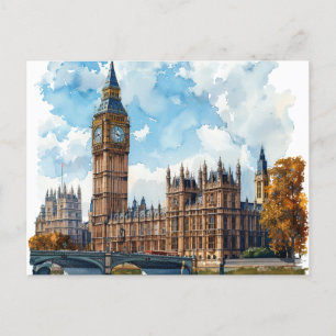 Watercolour Big Ben Westminster Palace London Postcard