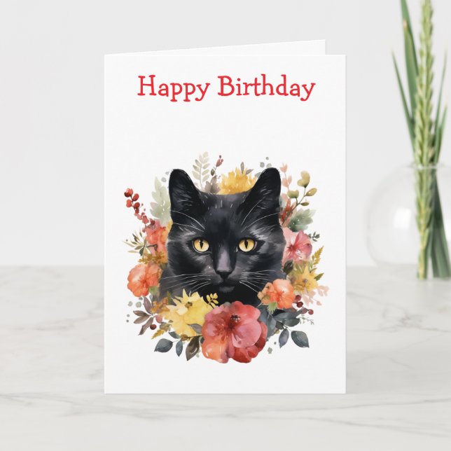Watercolour Black Cat Card (Front)
