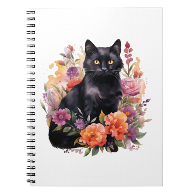 Watercolour Black Cat Notebook (Front)