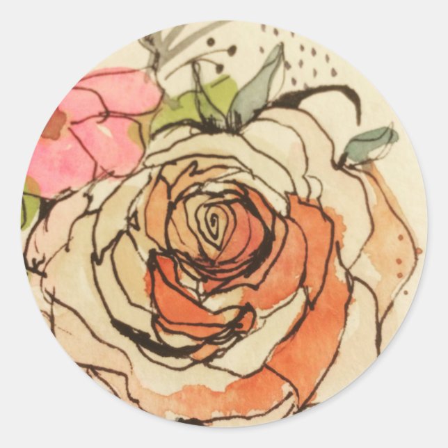 Watercolour bloom 3 classic round sticker (Front)