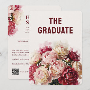 Watercolour Blooms   Peony Graduation Party Invitation