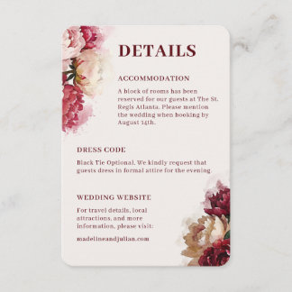 Watercolour Blooms | Romantic Peony Wedding Enclosure Card