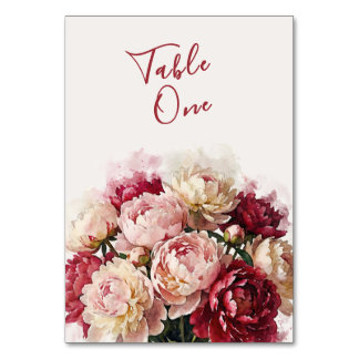 Watercolour Blooms | Romantic Peony Wedding Table Number