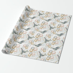 Watercolour Blue Balloon Whimsical Whale Wrapping Paper