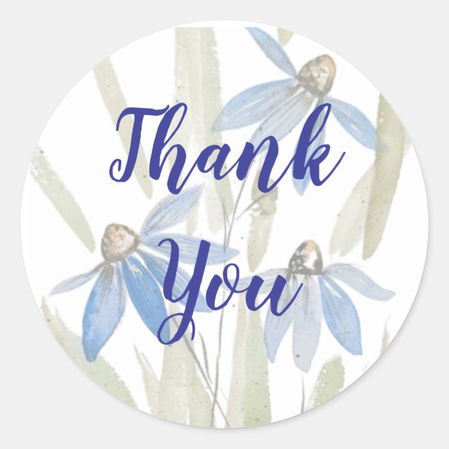 Watercolour Blue Daisies Thank You Stickers (Front)