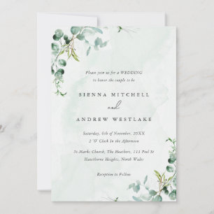 Watercolour Blue Eucalyptus Greenery Wedding  Invitation