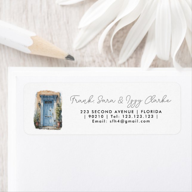 watercolour blue front door elegant wedding (Insitu)