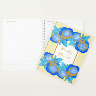 Watercolour Blue Gold Roses Weekly Planner