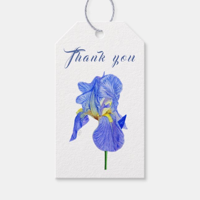 Watercolour Blue Iris Thank You Gift Tag (Front)