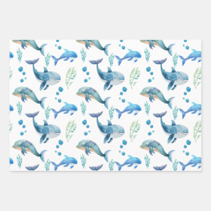 Watercolour Blue Whale Seamless Pattern  Wrapping Paper Sheet