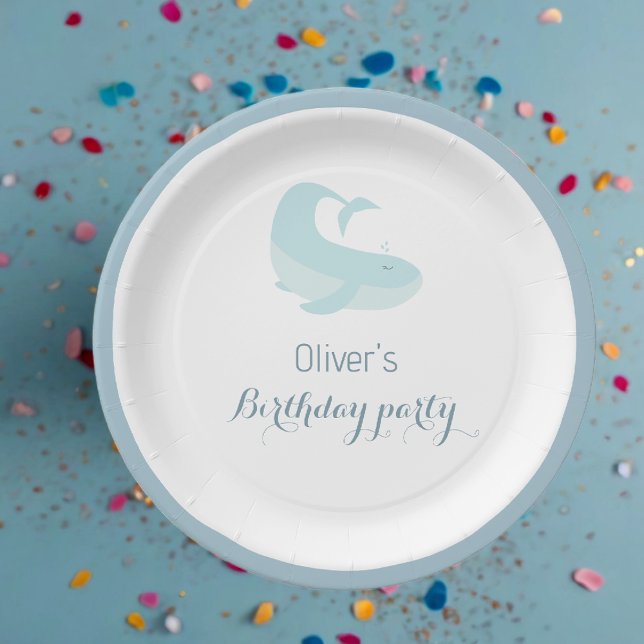 Watercolour Blue WhaleOcean Fish Birthday Party  Paper Plate (Creator Uploaded)