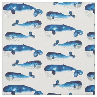 Watercolour blue whales fabric