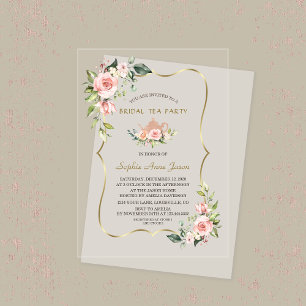 Watercolour Blush Floral Gold Bridal Tea Party Acrylic Invitations