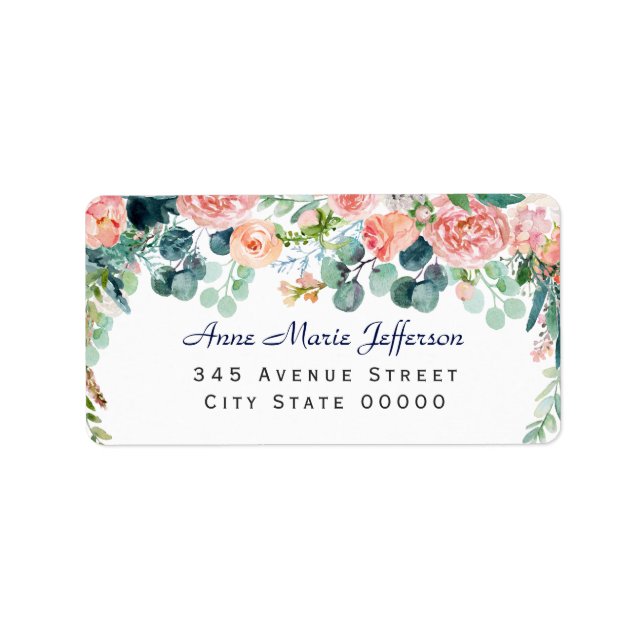 Watercolour Blush White Peonies Frame Wedding Label (Front)