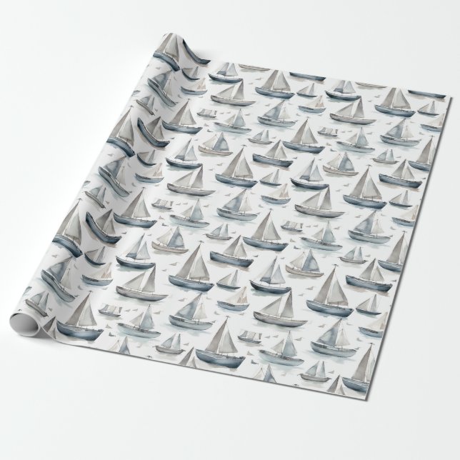 Watercolour Boats Wrapping Paper (Unrolled)