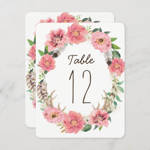 Watercolour Boho Feathers Table Number Cards
