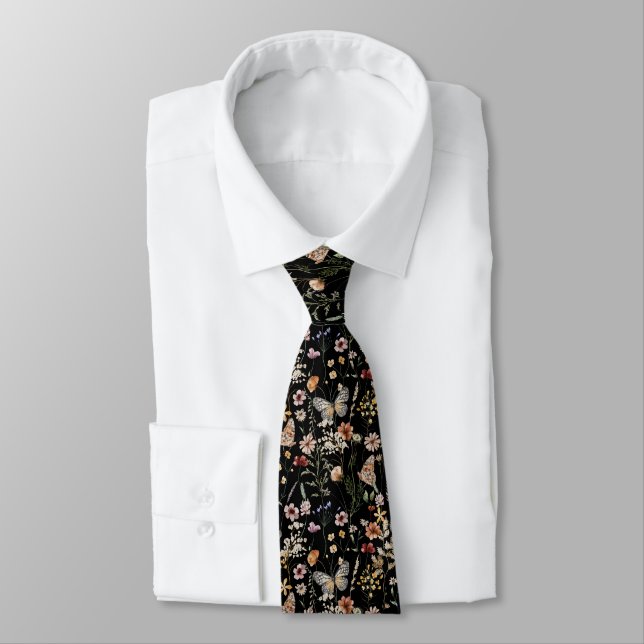 Watercolour Boho Floral  Tie (Tied)