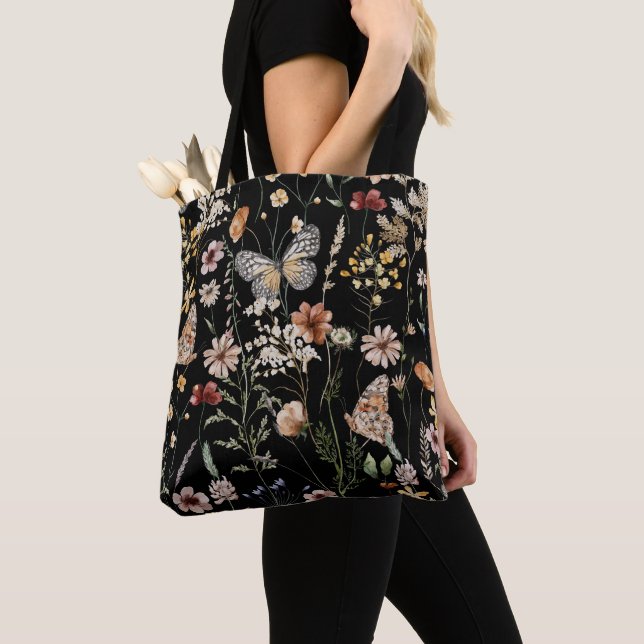 Watercolour Boho Floral  Tote Bag (Close Up)